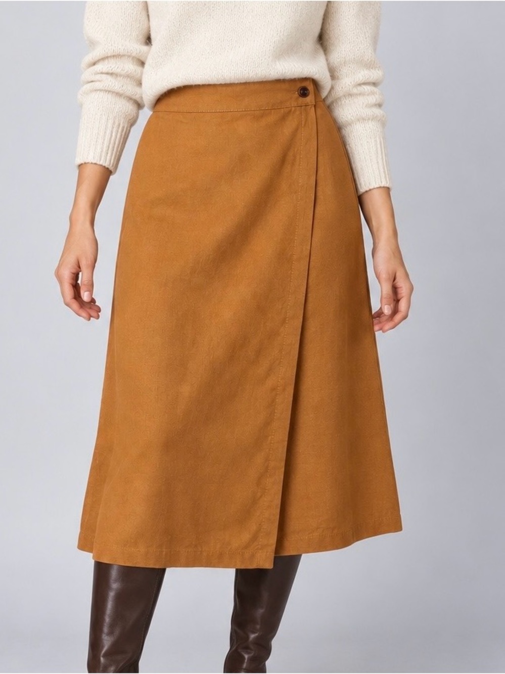 Frank And Oak Womens S Midi Wrap Skirt Ochre Tencel Linen NWT Light Academia